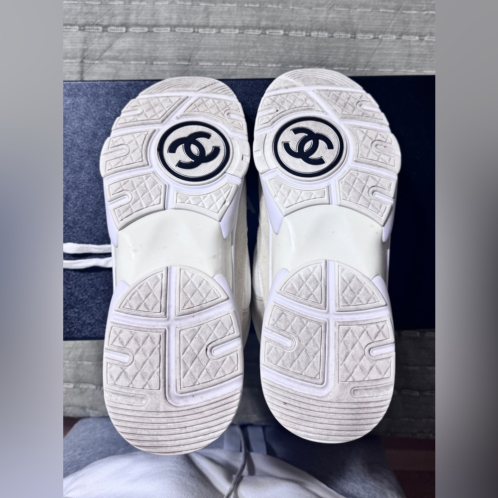 Authentic CHANEL White and Cream Sneakers - Picture 9 of 9